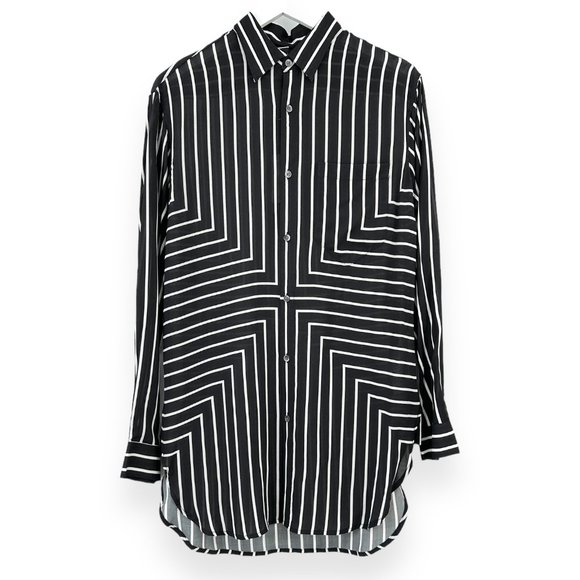 NWT Emporio Armani Black White Striped Lightweight Loose Fit Button Up Shirt - Picture 1 of 9